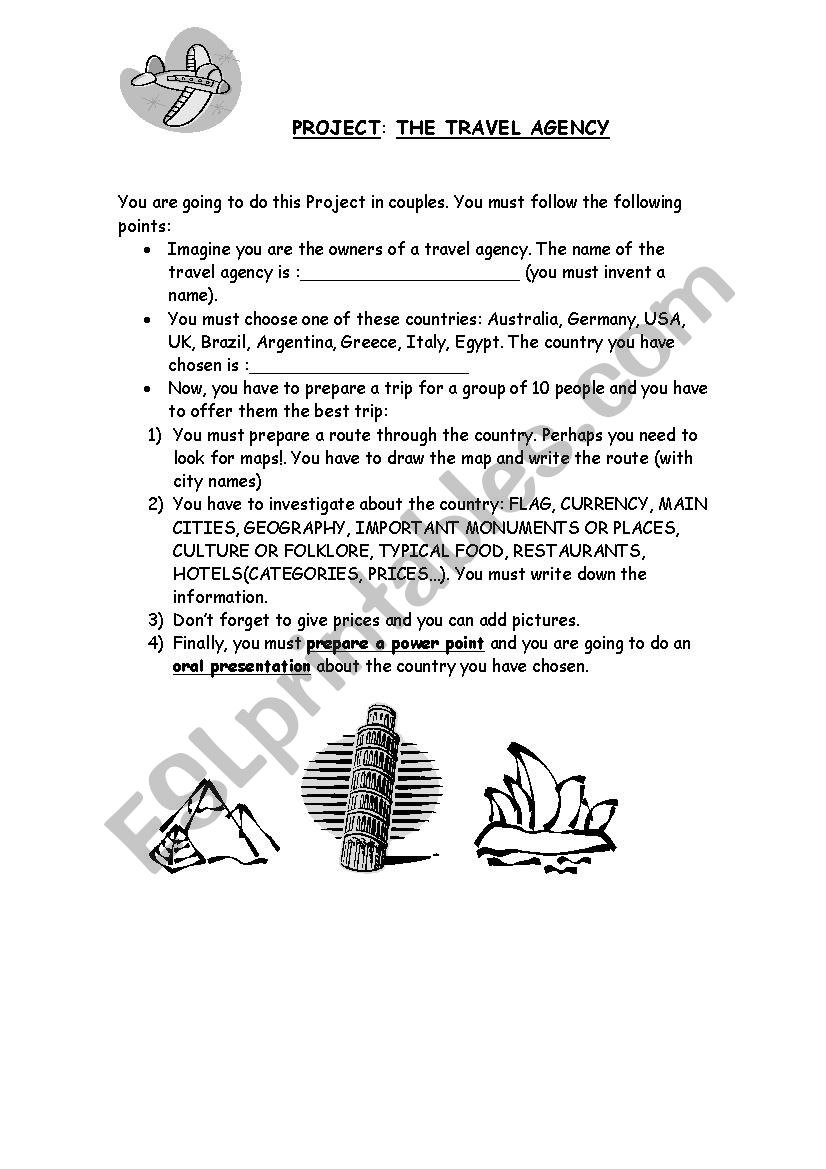 The travel agency worksheet