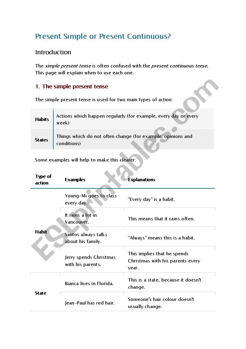 Difference between Present Simple  and Present Continuous