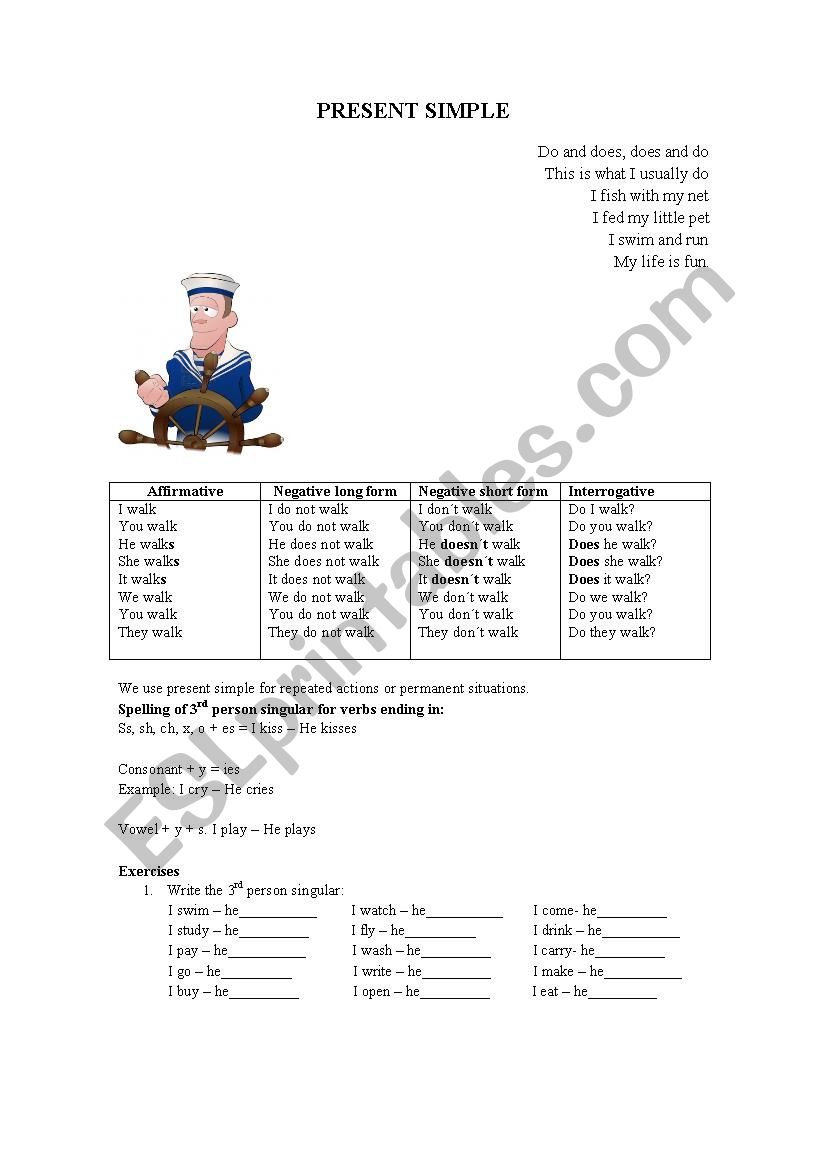 Present Simple (primary) worksheet