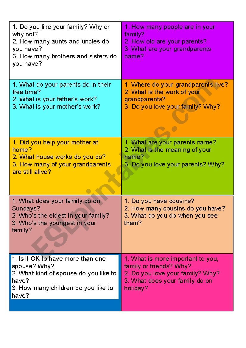 Family Speaking Cards worksheet