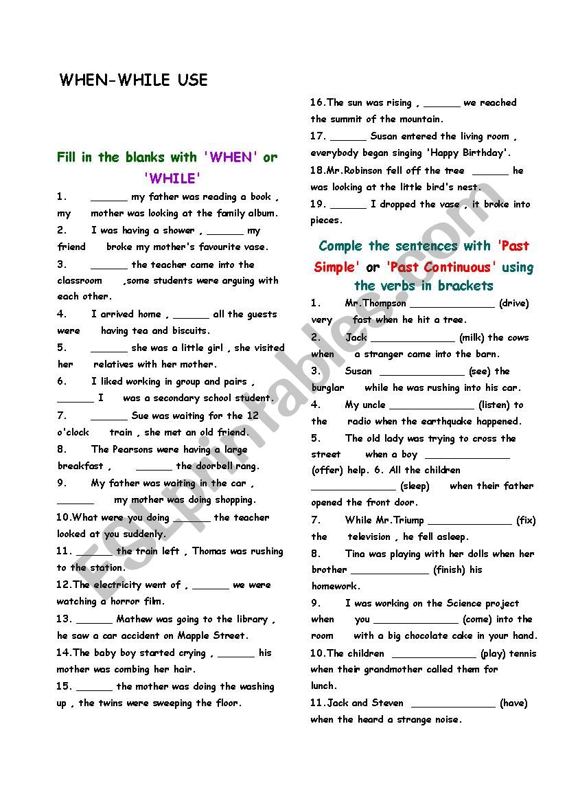 Use Of When-While worksheet