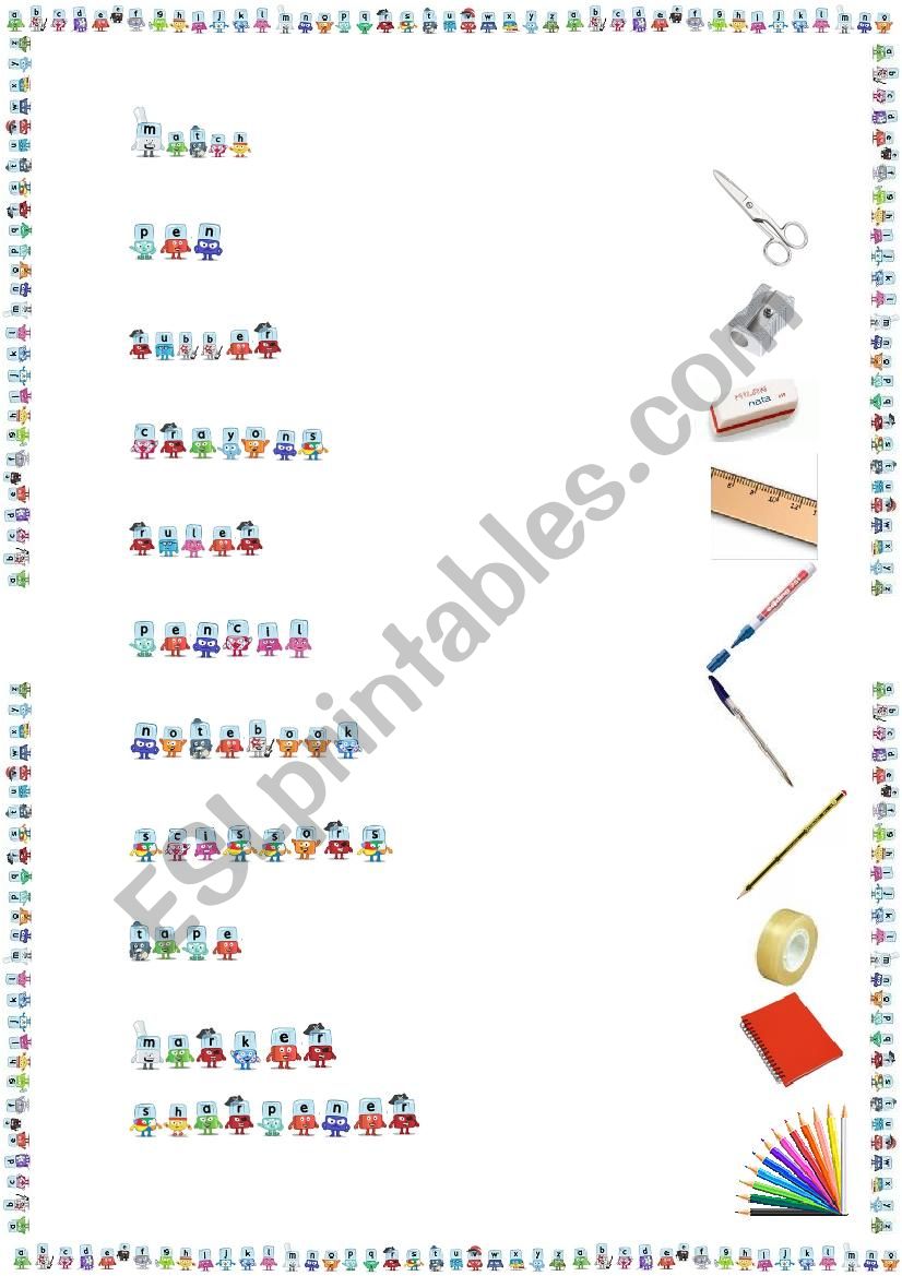 Match - School material with Alphablocks