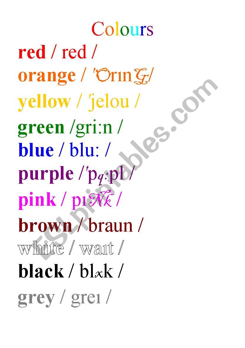 Colours worksheet