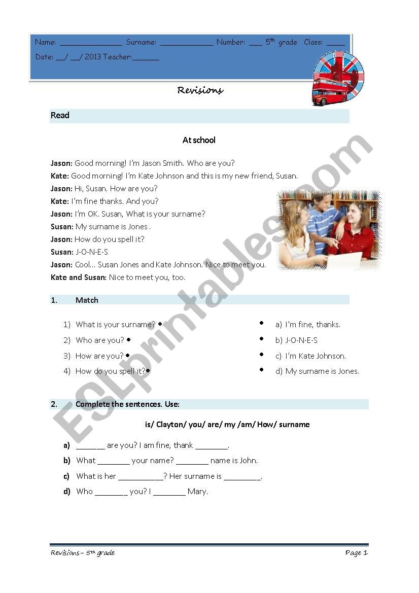 Worksheet- revisions (personal identification)