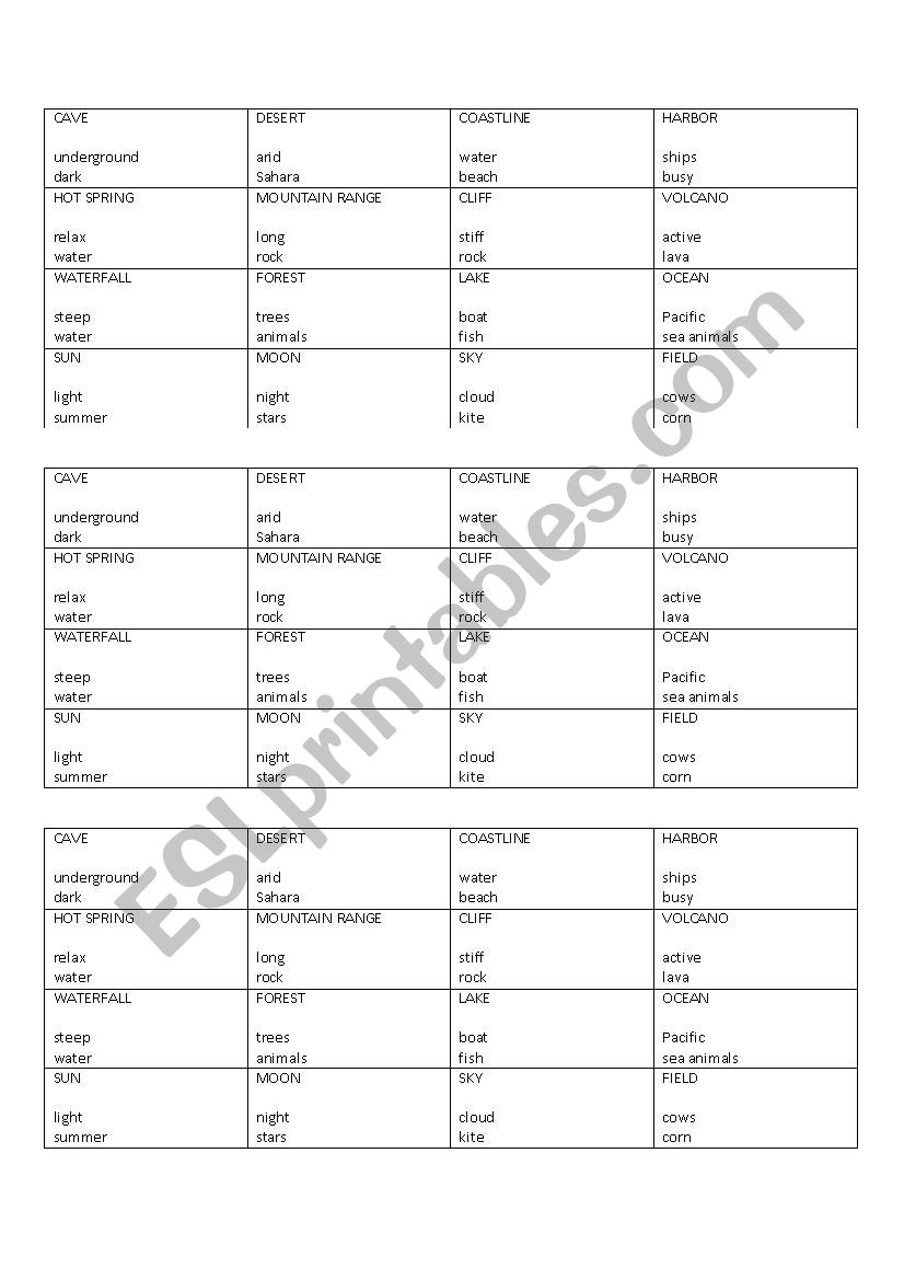 Nature Taboo worksheet