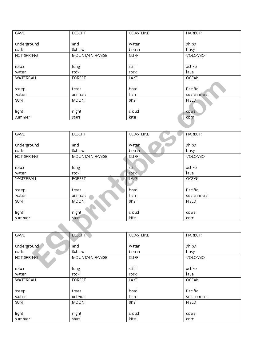 Nature Taboo worksheet