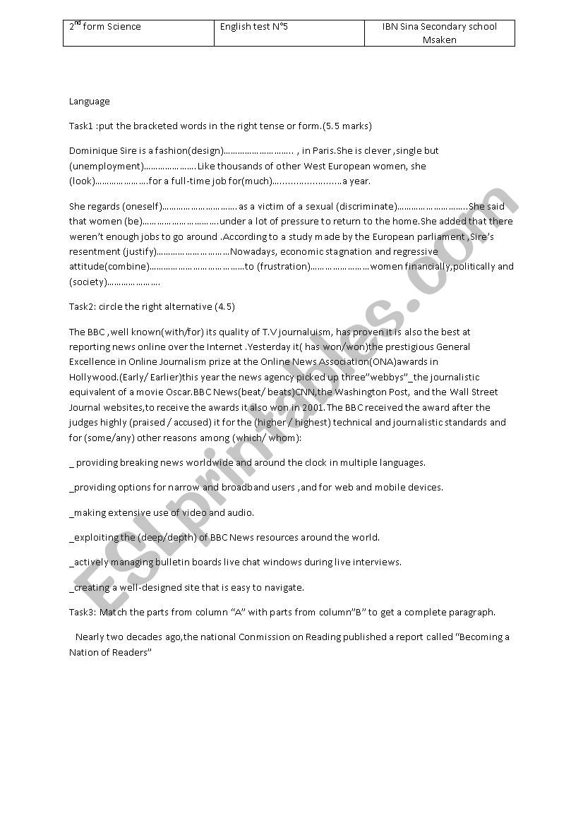 test for the second form stsn5