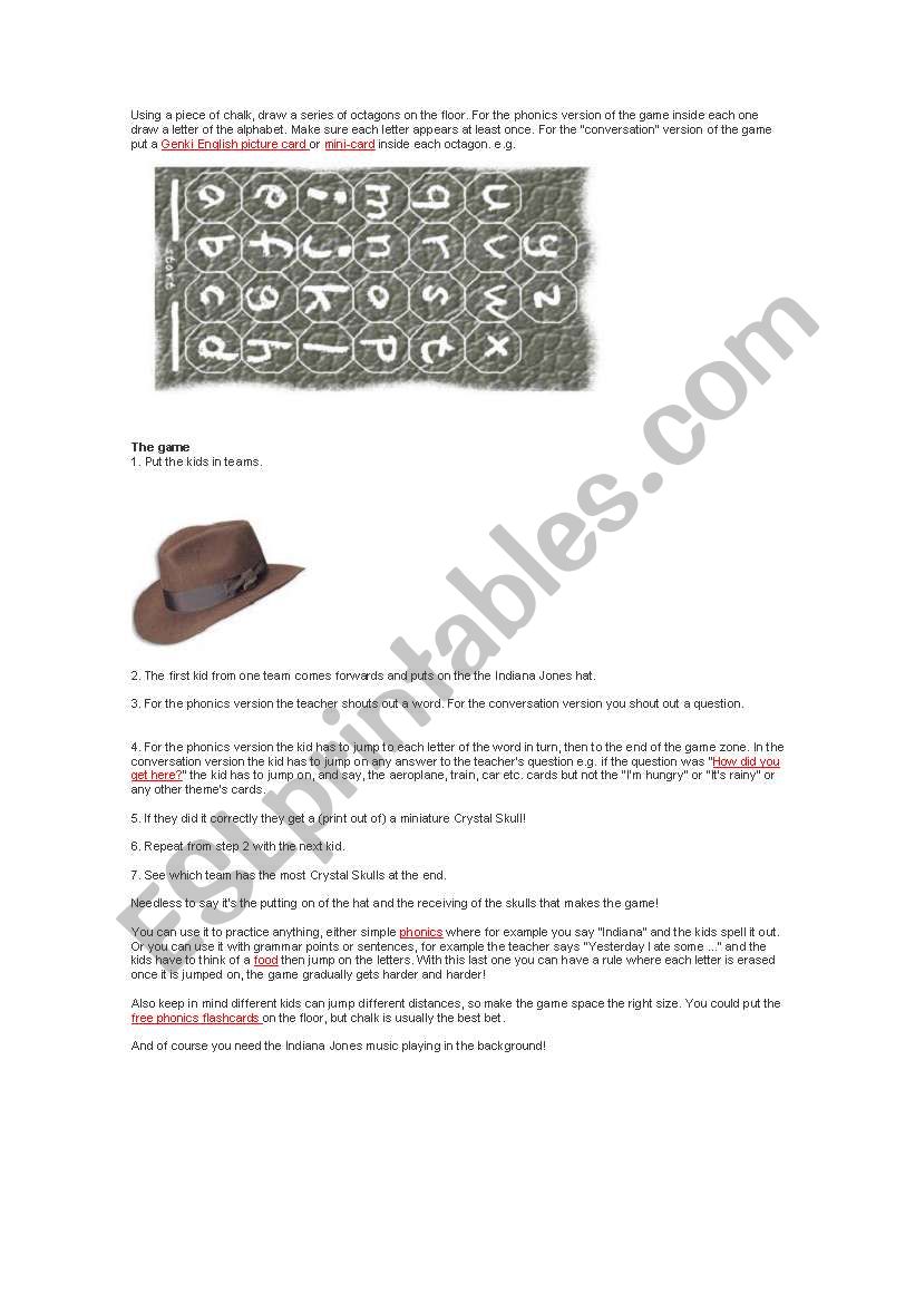 indiana jones game  worksheet