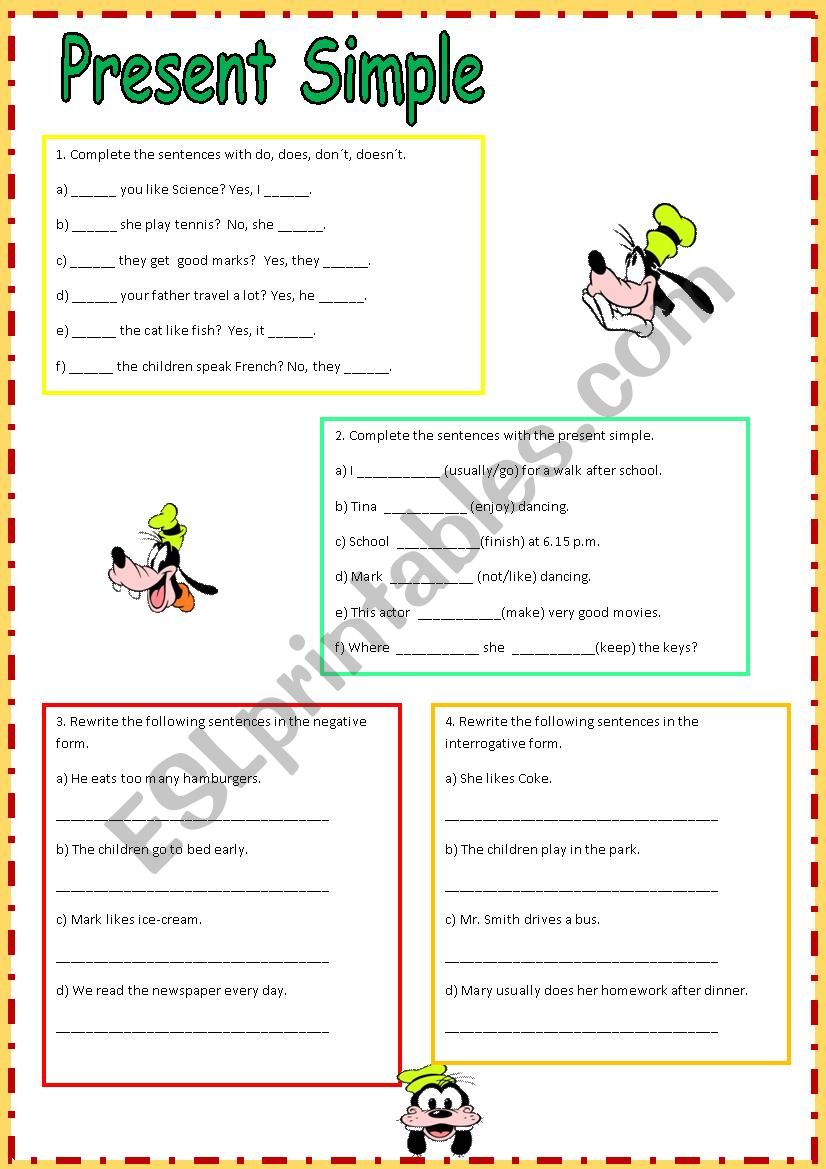 Present Simple Tense Forms worksheet