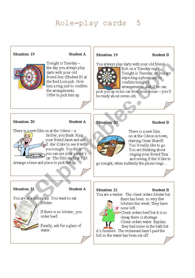 Role-play Cards  Set 5 worksheet