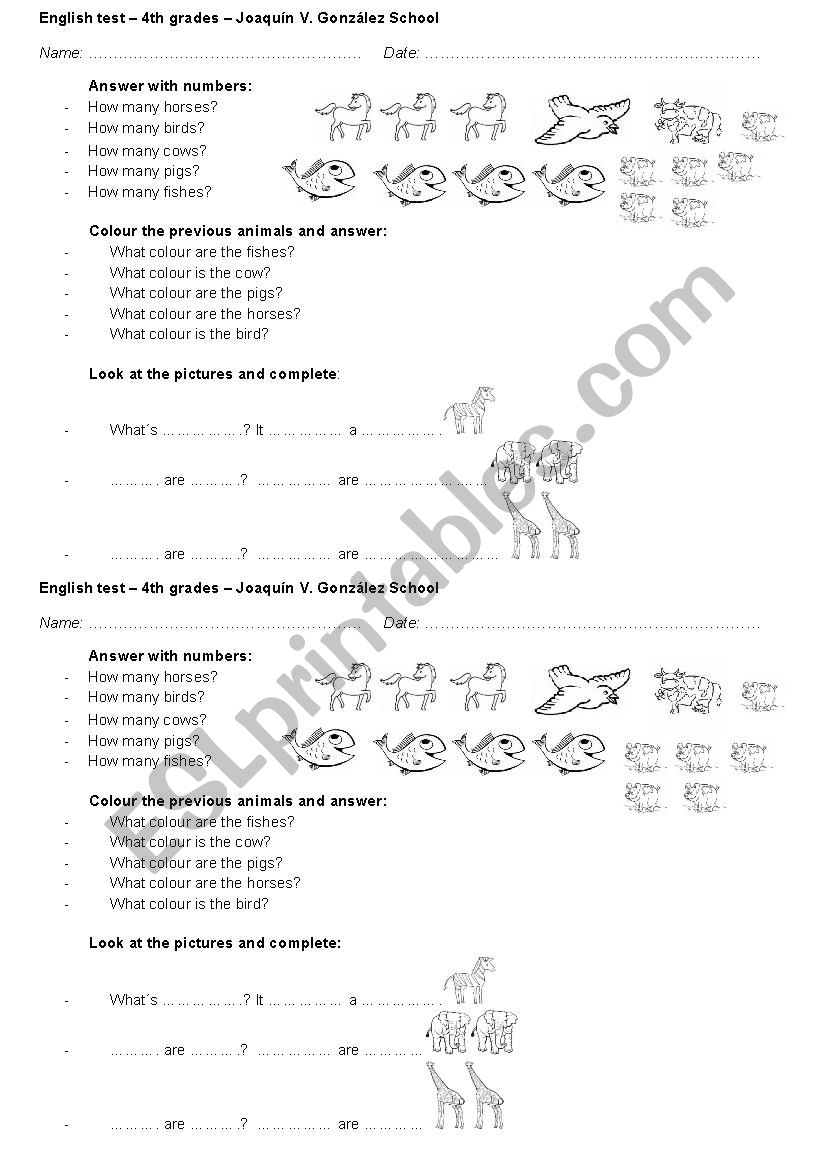 Animals worksheet