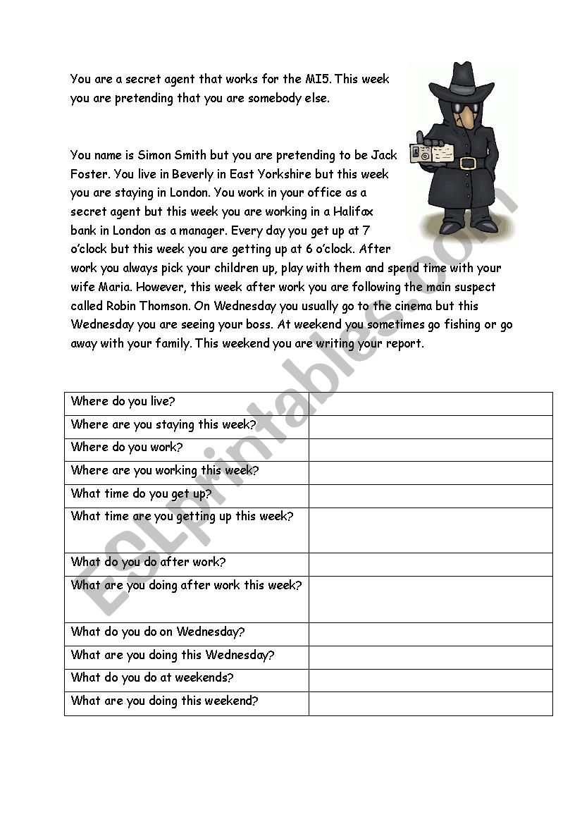 Secret agent worksheet