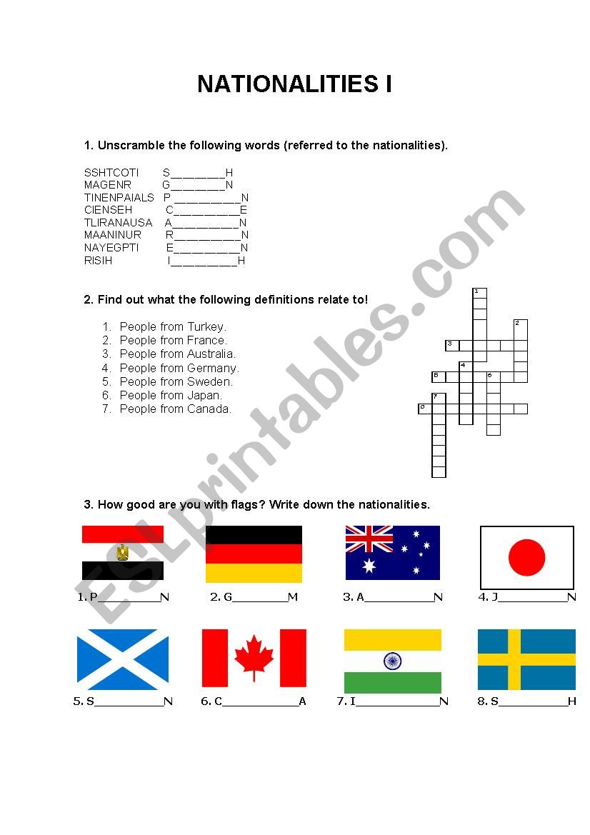 Nationalities worksheet