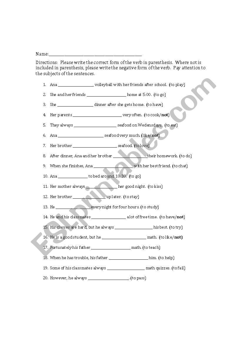 Simple Present Practice worksheet