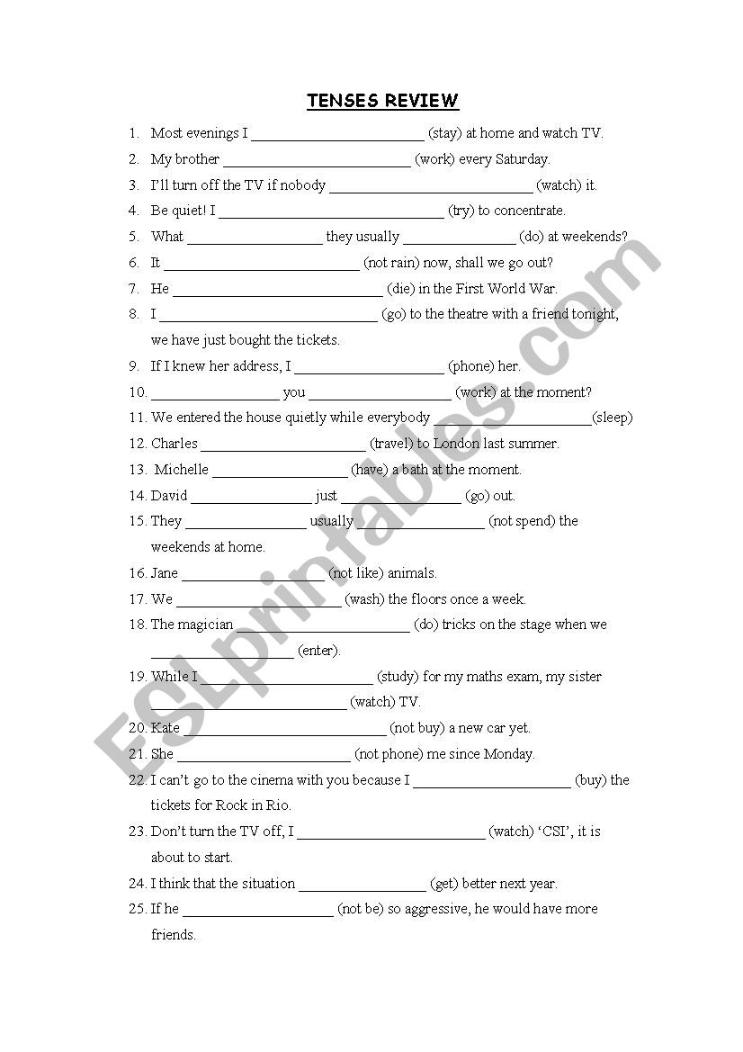 Tenses review worksheet