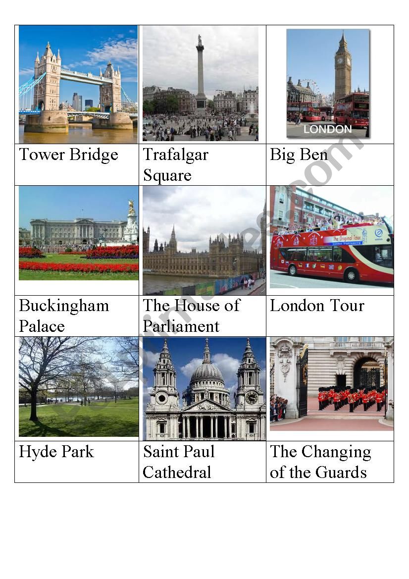 London Tour worksheet
