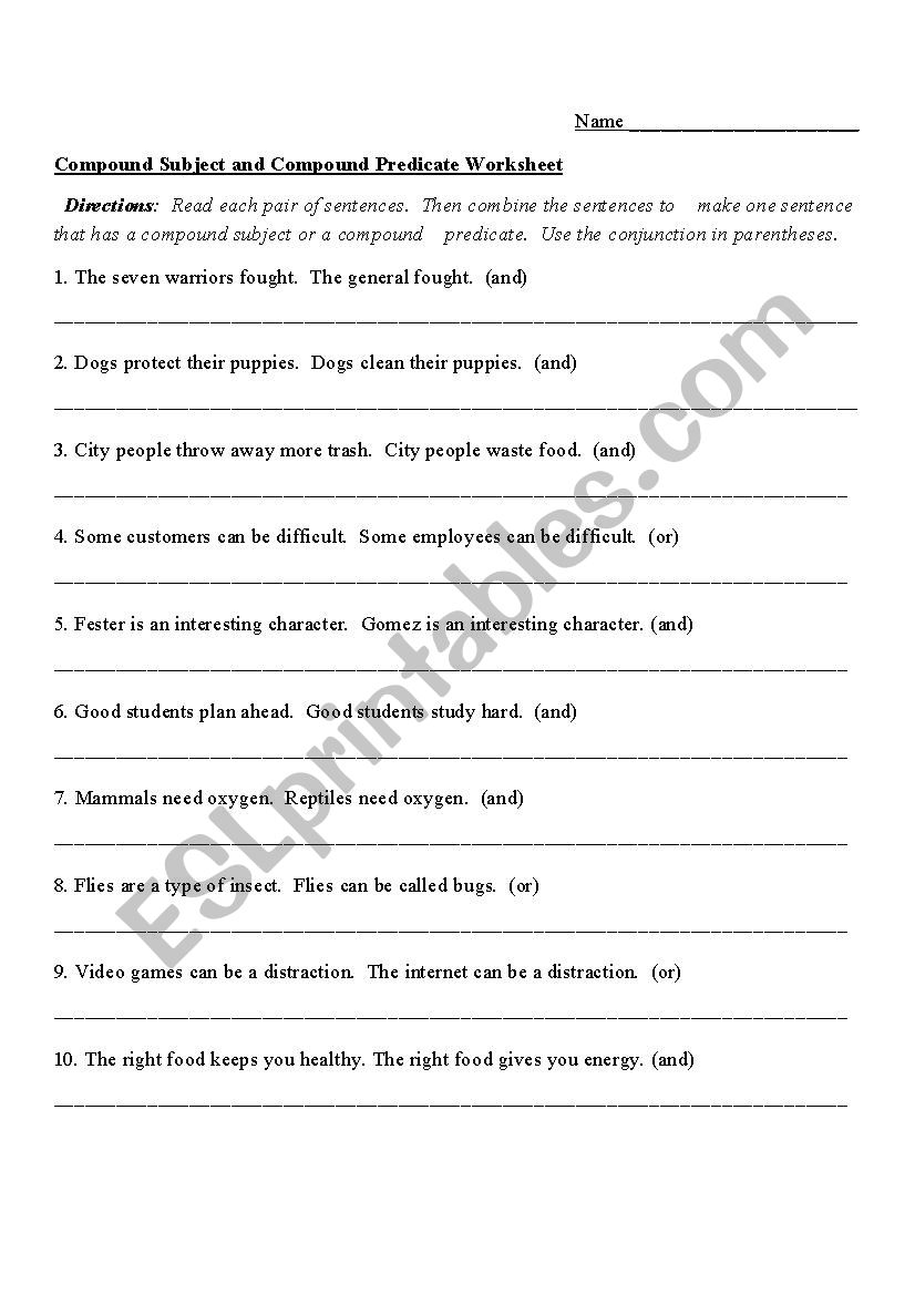 Compound Subject and Predicates - ESL worksheet by jmcandrews Pertaining To Complete Subject And Predicate Worksheet