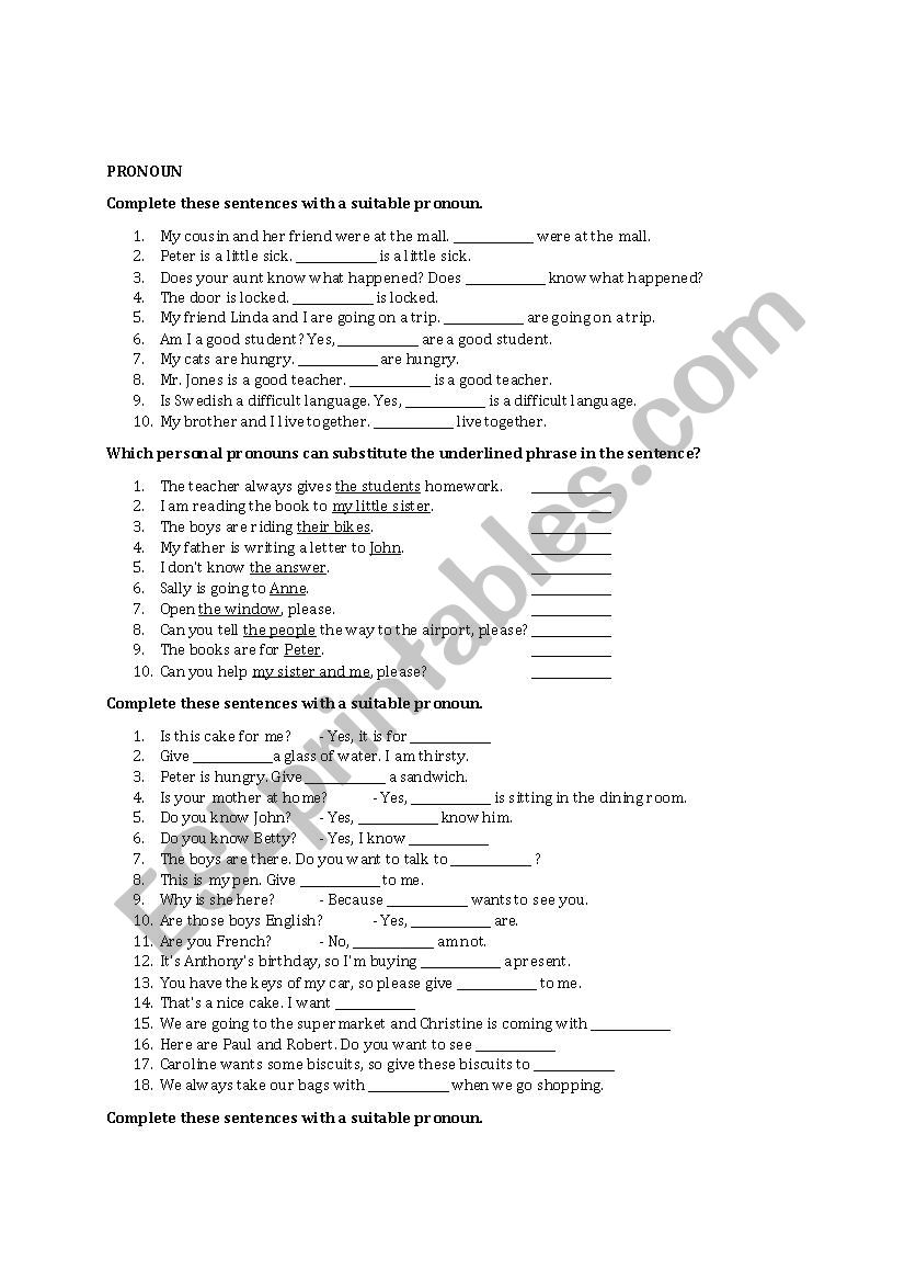 Pronouns_Exercise worksheet