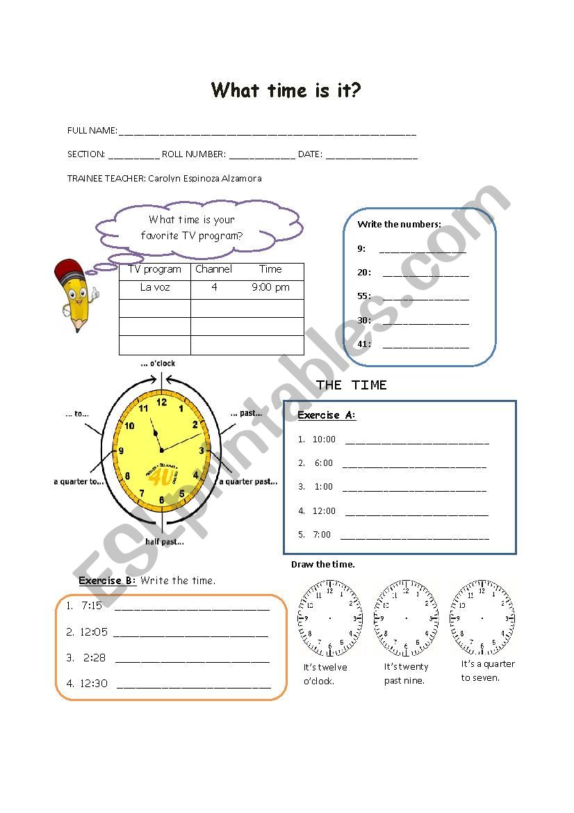 whats the time? worksheet