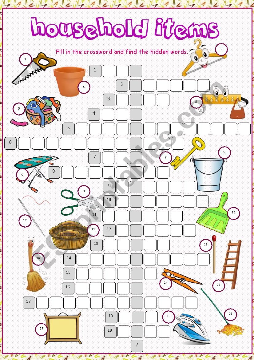 Household Items Crossword Puzzle
