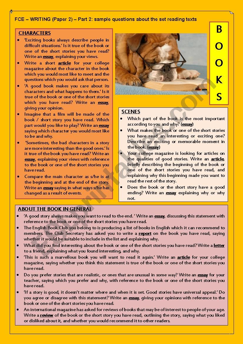 FCE exam-Writing-sample questions about the set books-Level B2