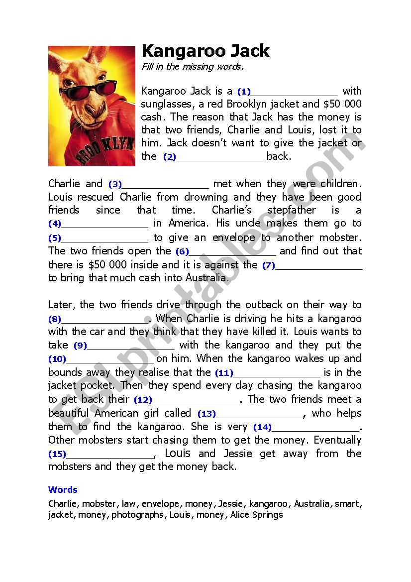 Kangaroo Jack worksheet