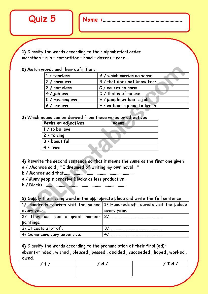 quiz 5 worksheet