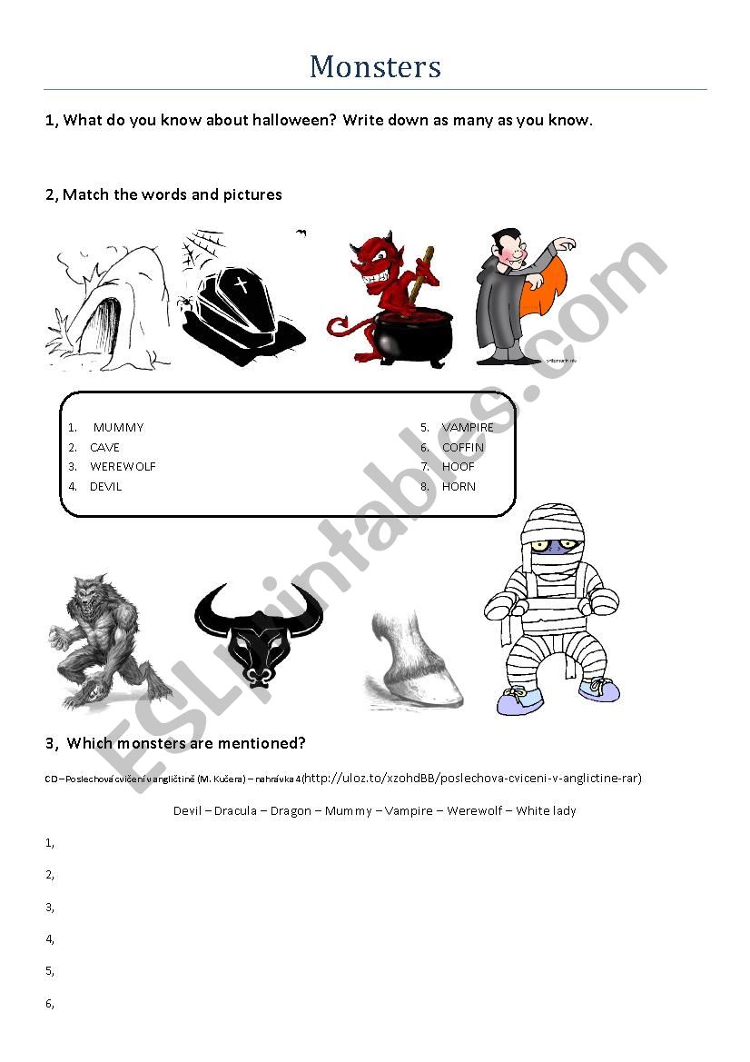 Halloween monsters worksheet
