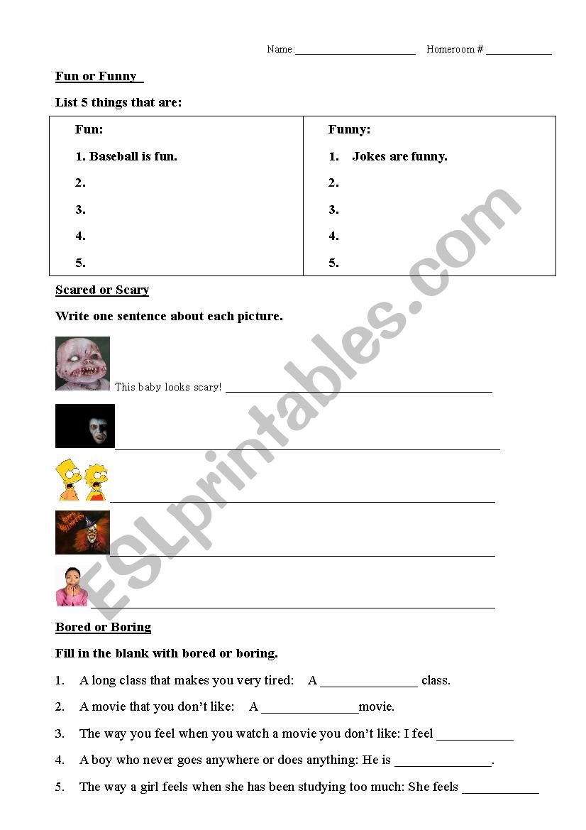 fun funny bored boring worksheet