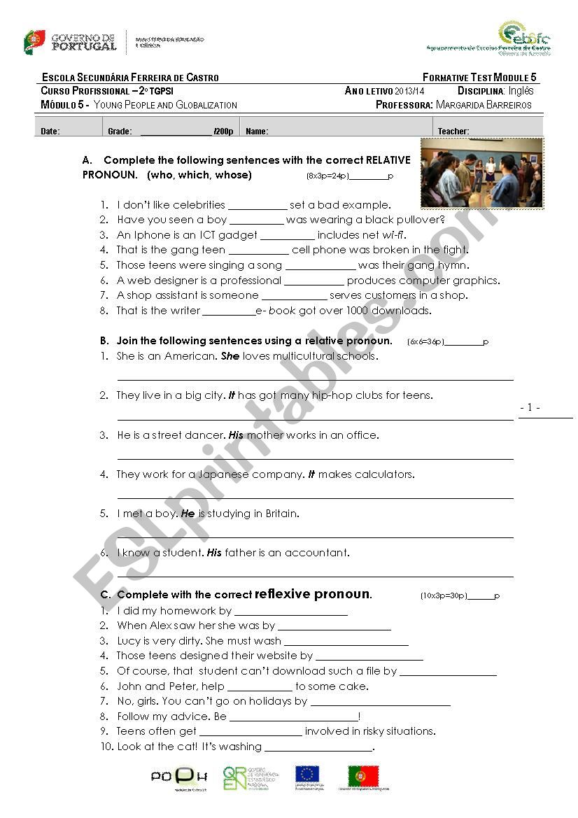 grammar test worksheet