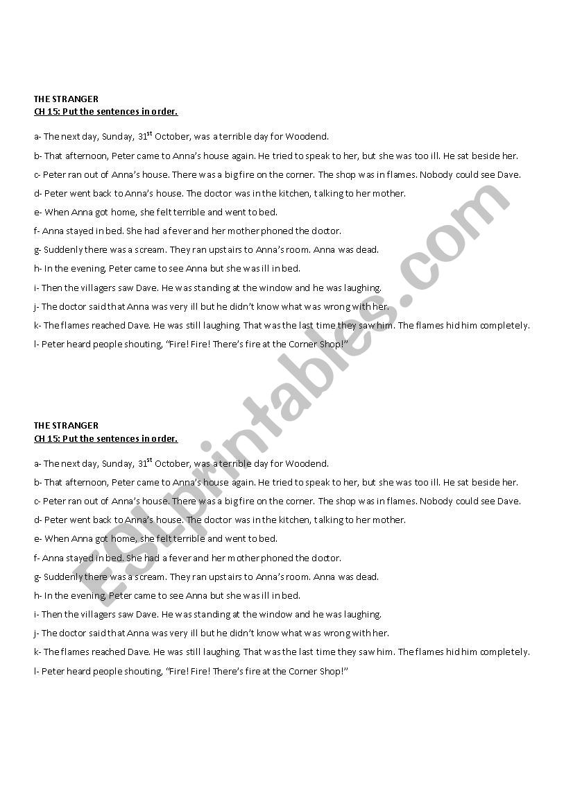 THE STRANGER - CHAPTER 15 worksheet