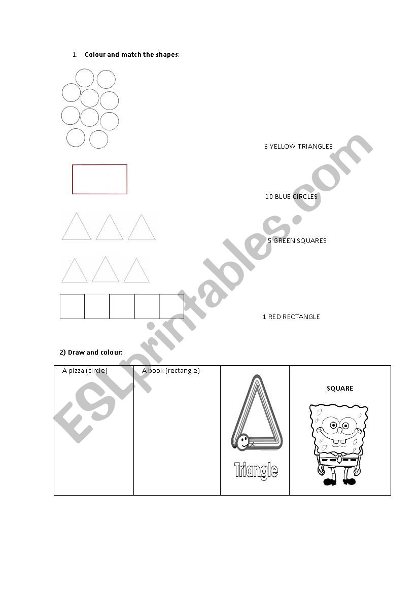 Numbers, shapes and colours. worksheet