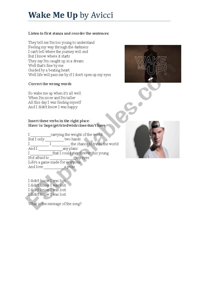 Song wake me up worksheet