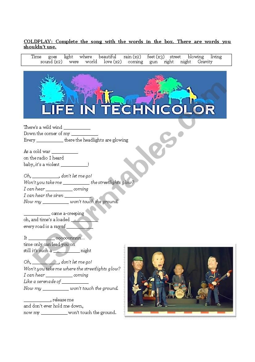 Life in technicolor -Coldplay worksheet
