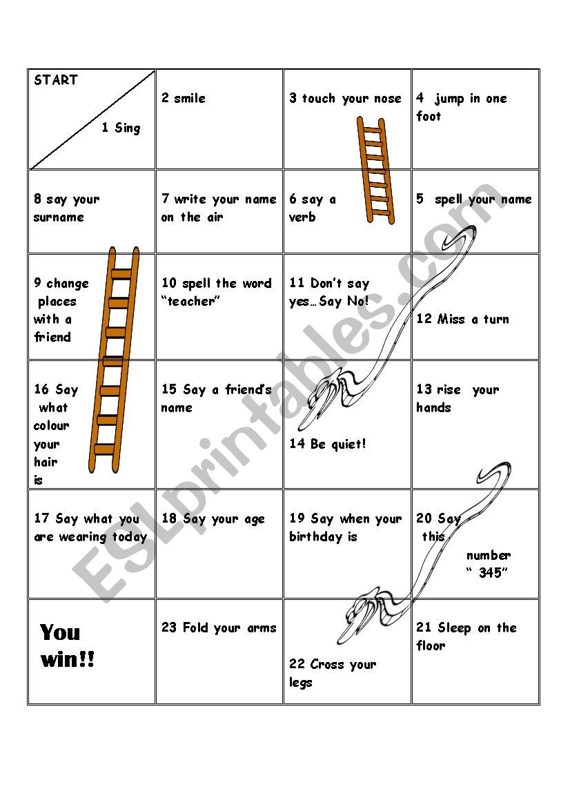 IMPERATIVES SNAKES AND LADDERS BOARD GAME