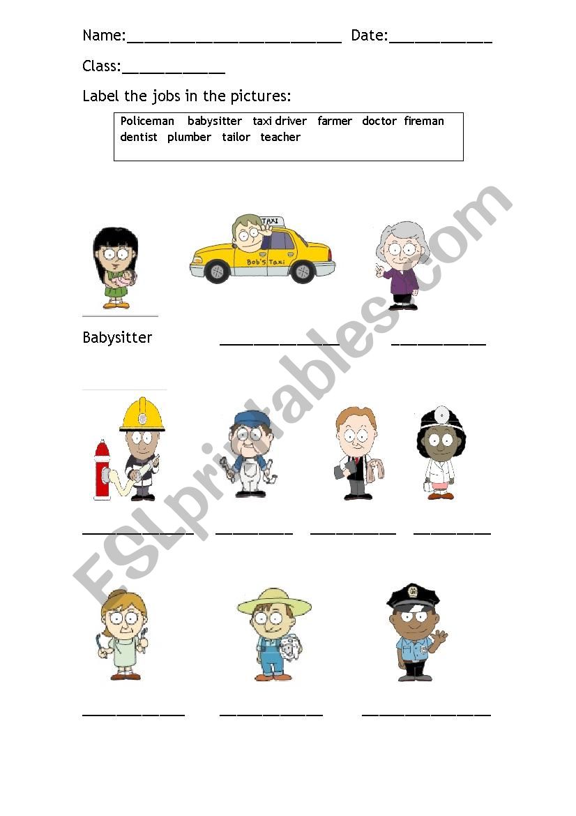 Jobs Worksheet 1 worksheet