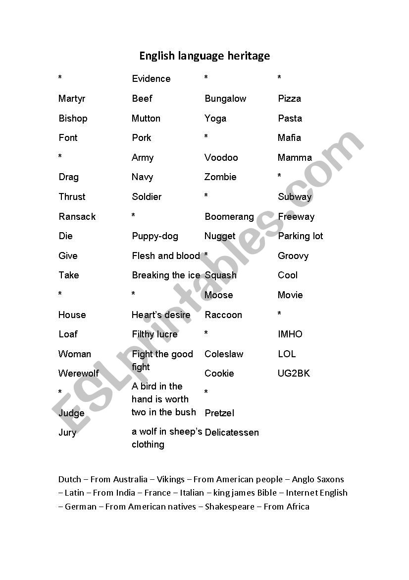 English Heritage worksheet