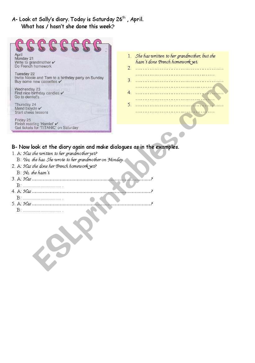 Present Perfect- SallyÂ´s Diary