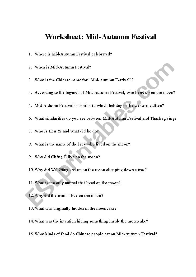 Chinese Mid Autumn Day Questions