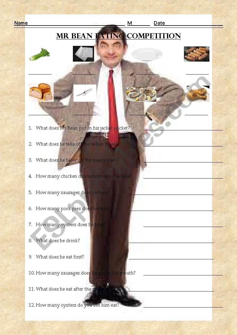 Mr Bean Eating Competition worksheet