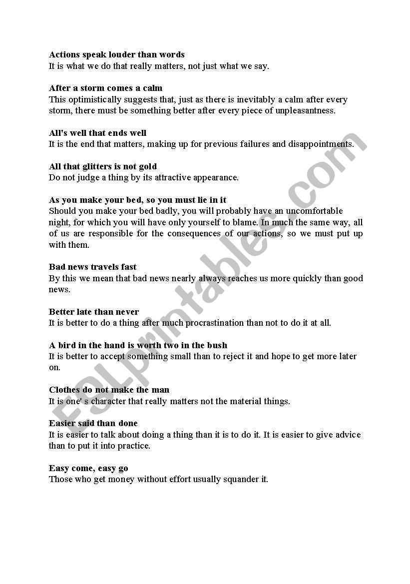 English Proverbs 1 worksheet