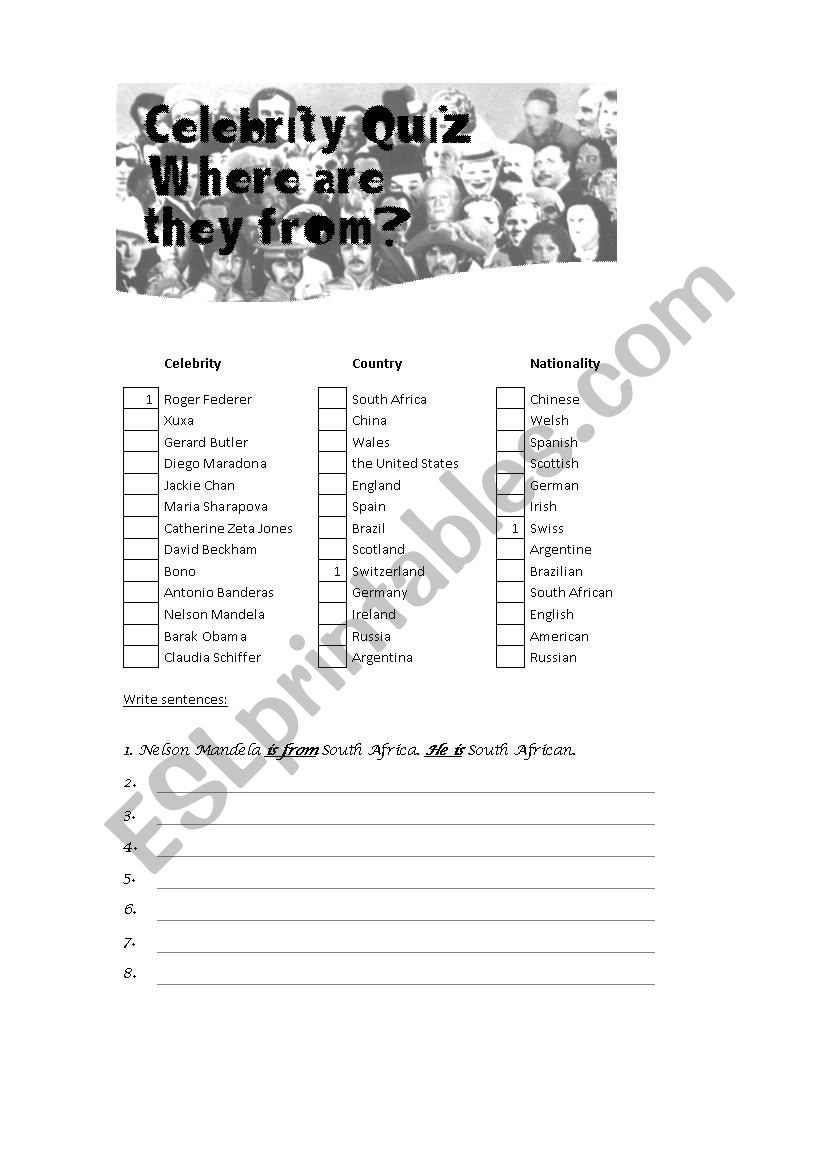 Celebrity Quiz worksheet