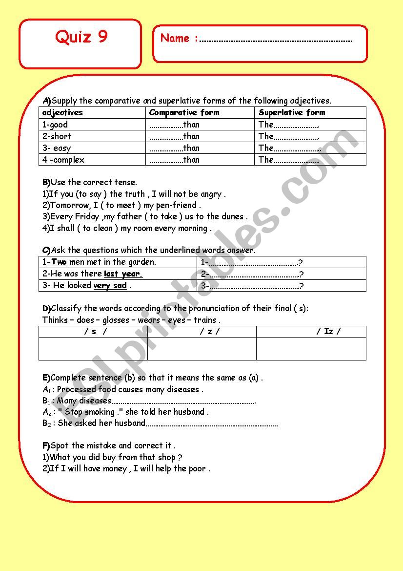 quiz 9 worksheet