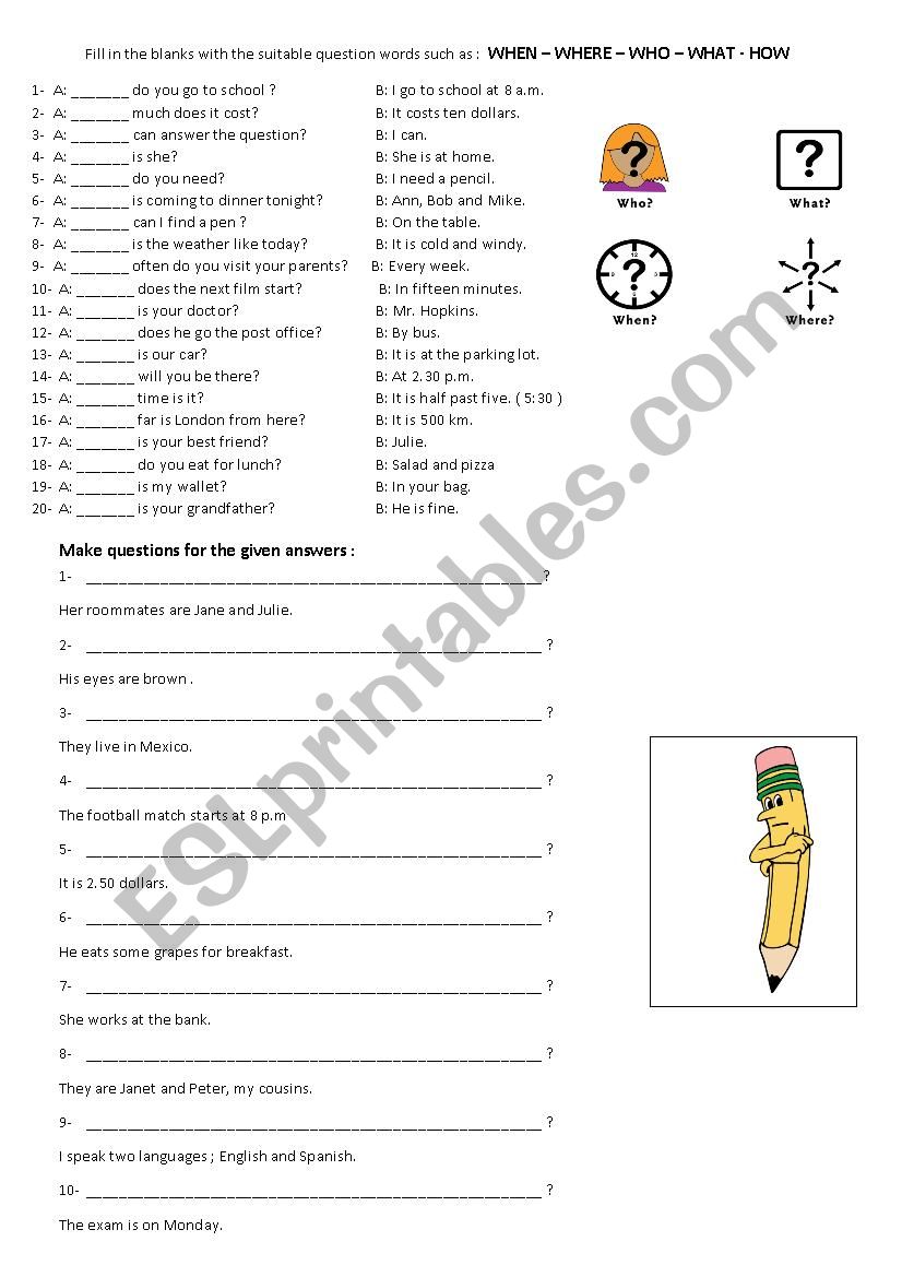 Question Words worksheet