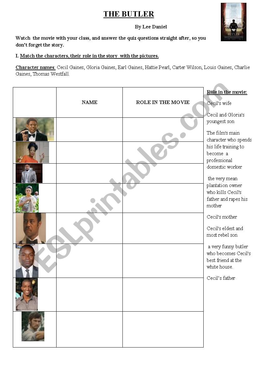 THE BUTLER MOVIE worksheet