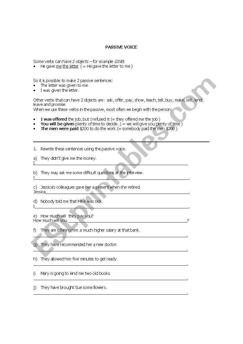 Exercises about passive voice worksheet