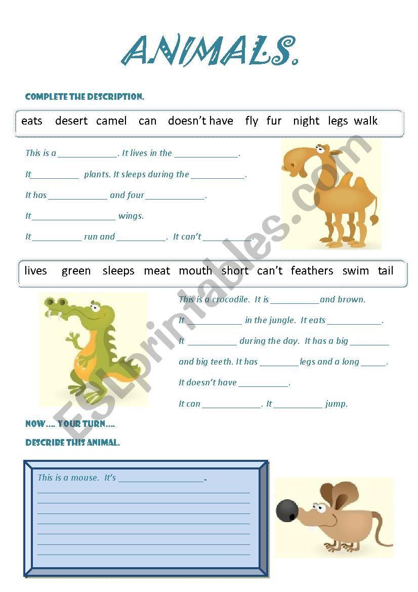 DESCRIPTION OF ANIMALS worksheet