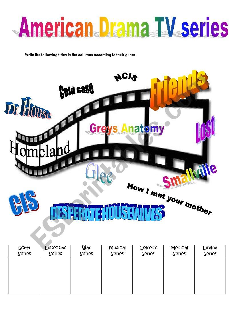 American drama TV series worksheet