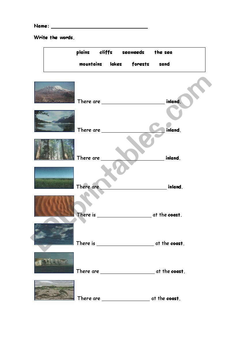 Coastal and inland landscapes worksheet