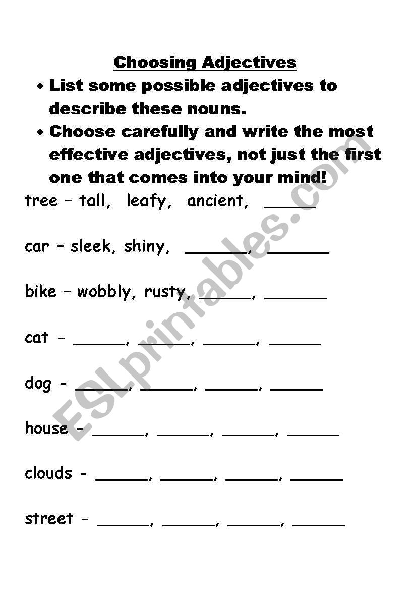 adjectives worksheet